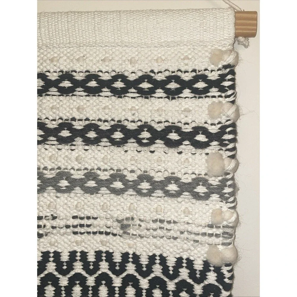 Bohemian Woven Wall Hanging Tassel Tapestry Home Wool Textile Art Decor 13”x 34”